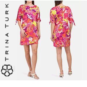 NWT! Trina Turk Vinet Tie Sleeve Floral Medley Mini Dress Sz XS